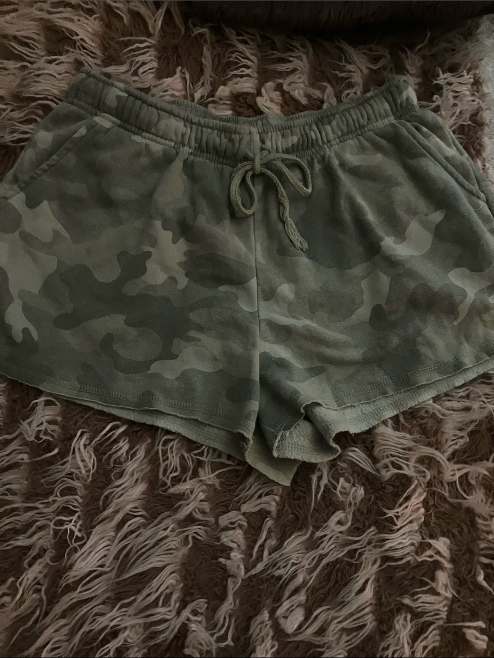Hippie Rose Olive Green Camo Athletic Lounge Shorts